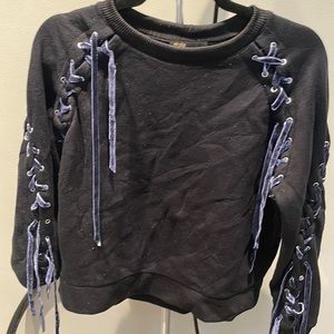 Maje Black Sweatshirt with Ribbon